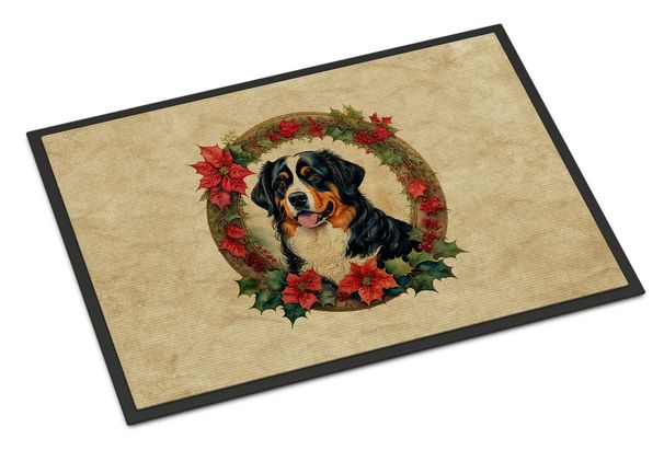 Bernese Mountain Dog Christmas Flowers Doormat Front Door Mat Indoor Outdoor Rugs For Entryway, Non Slip Washable Low Pile, 24H X 36W_maomaolike.com
