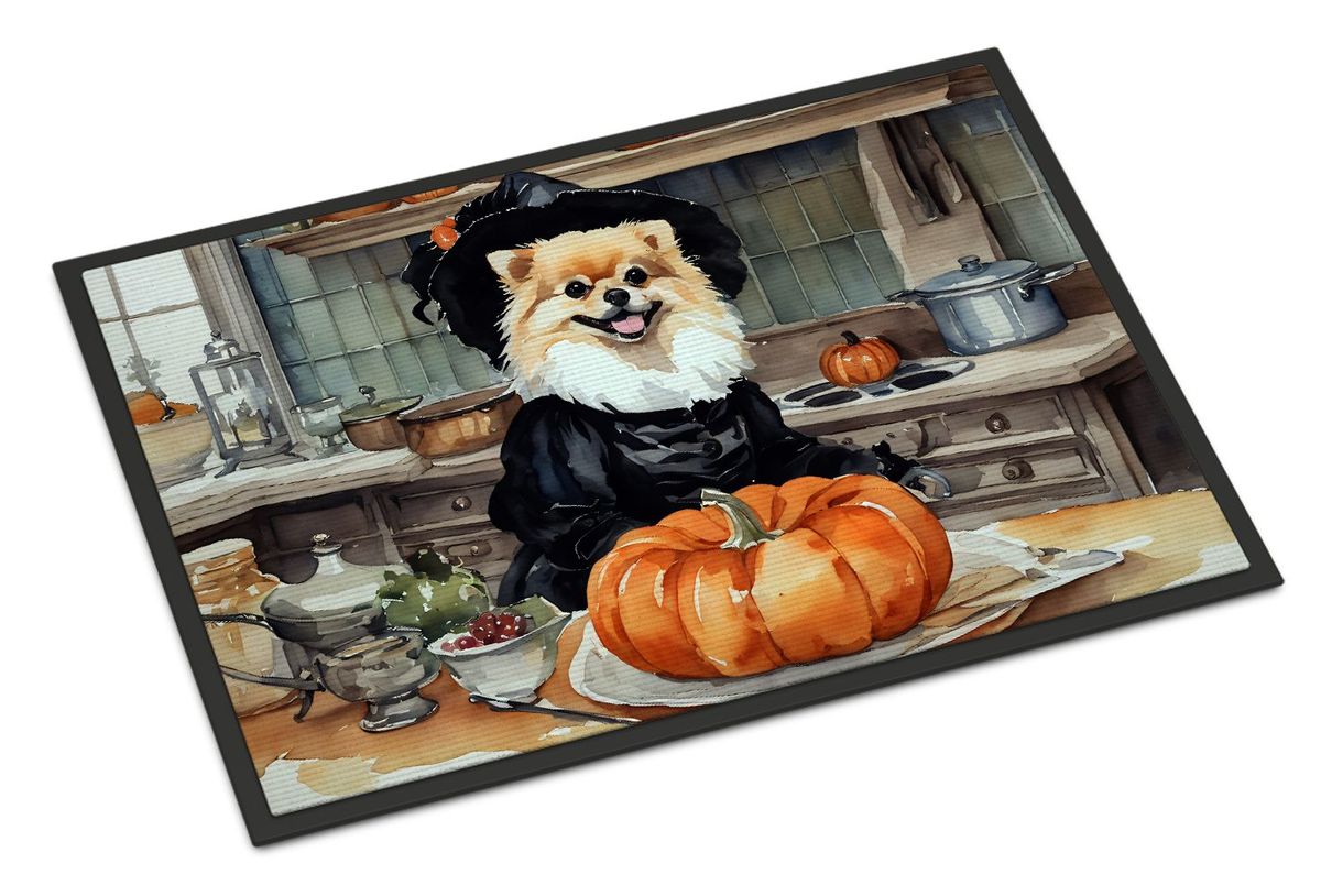 Pomeranian Fall Kitchen Pumpkins Doormat Front Door Mat Indoor Outdoor Rugs For Entryway, Non Slip Washable Low Pile, 24H X 36W_maomaolike.com