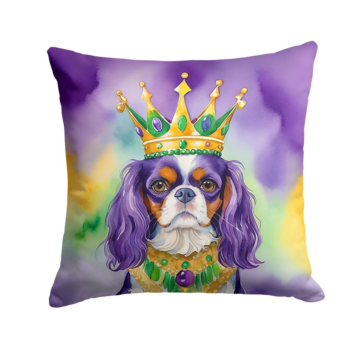 Cavalier Spaniel King Of Mardi Gras Throw Pillow Machine Washable, Indoor Outdoor Decorative Pillow For Couch, Bed Or Patio, 14Hx14W_maomaolike.com