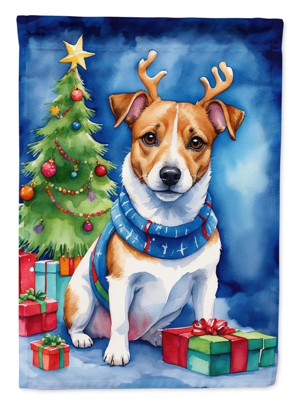 Jack Russell Terrier Christmas Reindeer House Flag Large Porch Sleeve Pole Decorative Outside Yard Banner Artwork Wall Hanging, Polyester, House Size, Multicolor_maomaolike.com