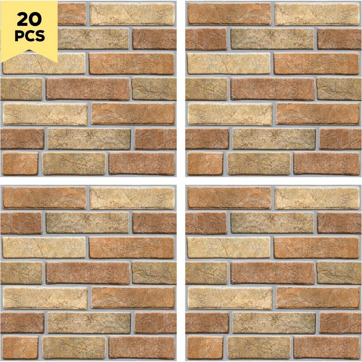 20pcs Self-adhesive Wall Tile Stickers, Light Brown And Dark Brown, Bathroom Wall Decoration Wallpaper, Kitchen DIY Peeling Tile Stickers, 30x30 Cm_maomaolike.com