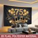 Black Golden 75th Birthday Party Banner - 2D Flat Polyester Backdrop, Wall Hanging Photo Props, Party Decor_maomaolike.com