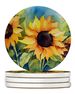 Sunflowers In Watercolor Large Sandstone Coasters Pack Of 4 Absorbent Round Coasters Decor Gifts For Men Or Women, 4 In, Multicolor_maomaolike.com