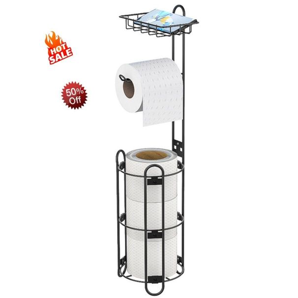 Toilet Paper Holder Stand, Black Toilet Paper Holder Stand Stainless Steel Rustproof Tissue Roll Holder Floor Stand Storage For Bathroom_maomaolike.com