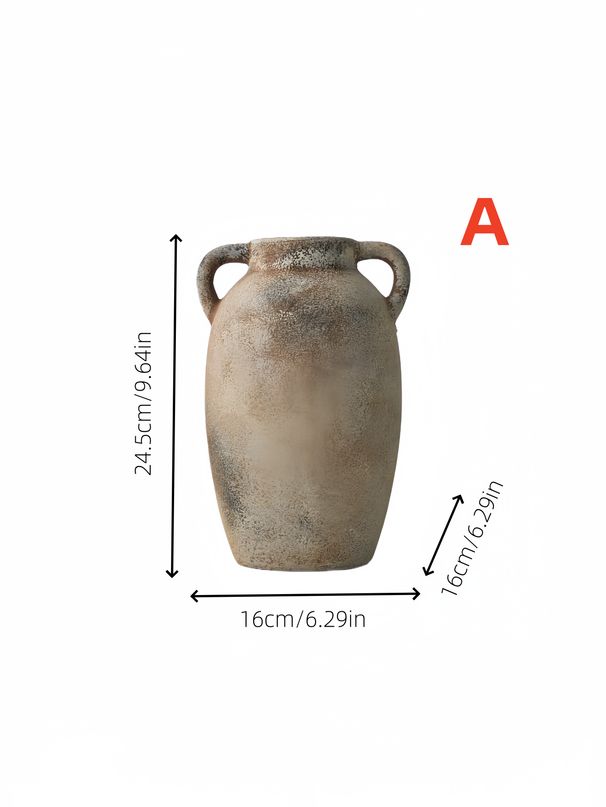 1pc Vintage Style Brown Ceramic Vase With Handle Can Hold Water, Flower Arrangement Vase Multi-scene Ornament Decoration Vase_maomaolike.com