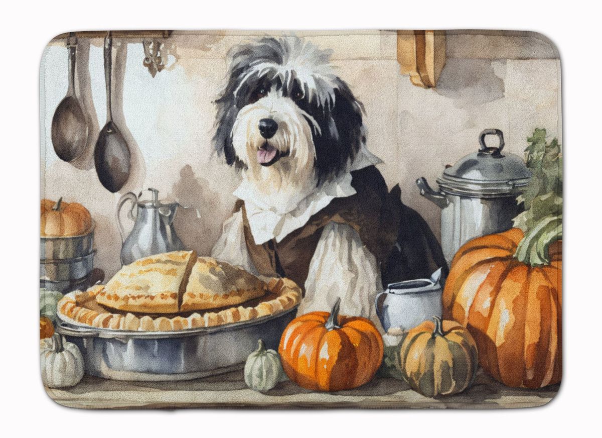 Old English Sheepdog Fall Kitchen Pumpkins Memory Foam Kitchen Mat Machine Washable Anti-Fatigue Mat Cushion Comfort Bath Mat Or Kitchen Rug_maomaolike.com