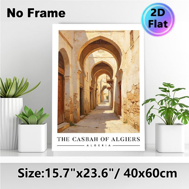 Casbah Of Algiers Themed Painting Poster, Warm-toned Textured Oil Painting Poster, Sunlit Arched Alleyway Scene, Brings Exotic Cultural Ambiance_maomaolike.com