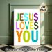 Jesus Loves You Themed Painting Poster, Vibrant Multi-colored Lettering Poster, Warm Faith-inspired Decor Ideal For Home, Prayer Space_maomaolike.com
