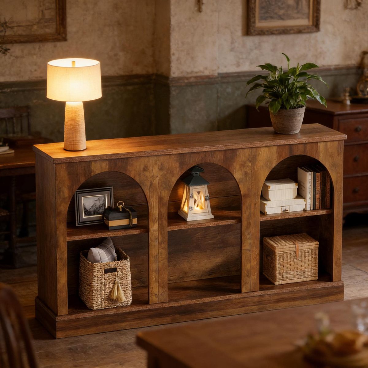 Console Table, Farmhouse Entryway Table With 3 Tier Storage_maomaolike.com