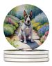 Bull Terrier Spring Path Large Sandstone Coasters Pack Of 4 Absorbent Round Coasters Decor Gifts For Men Or Women, 4 In, Multicolor_maomaolike.com