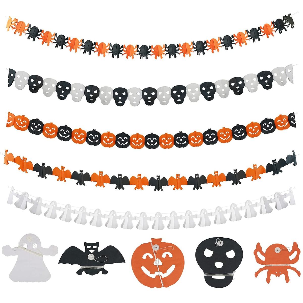 Pack Of 5 Halloween Garland Banner, Featuring Spider, Ghost, Bat And Skull Patterns, Scary Decor For All Saints And Carnival Parties_maomaolike.com