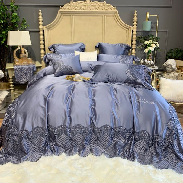 Precision Silk Cotton Satin Four-Piece French Lace Bedding Gray Purple Bed Cover Eight-Piece Set_maomaolike.com