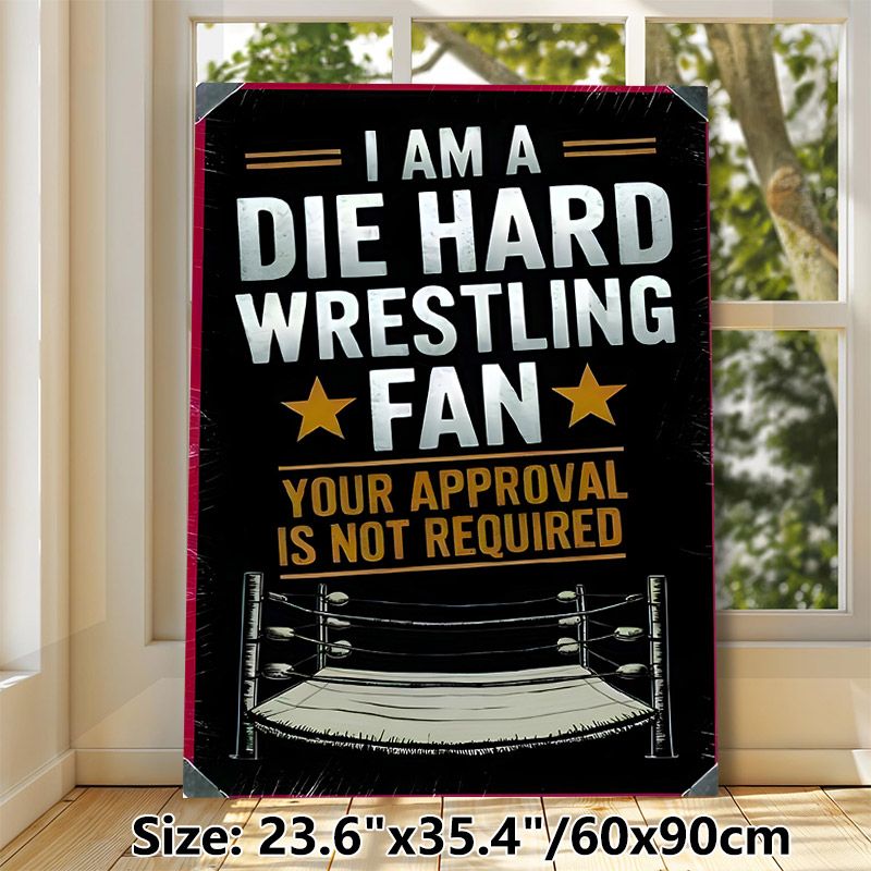 Wrestling Fan Themed Painting Poster, Retro Typographic & Wrestling Ring Scene Poster, Bold Fan Statement Design, Ideal For Game Rooms, Home_maomaolike.com
