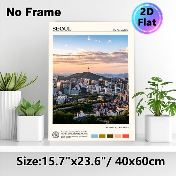 Seoul Cityscape Painting Poster, Warm-toned Vintage Travel-style Poster, Stunning Sunset Skyline Featuring N Seoul Tower, Ideal For Home, Office And_maomaolike.com