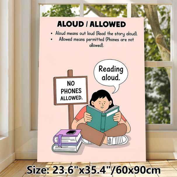 Homophone (Aloud/Allowed) Learning Painting Poster, Clear Educational Cartoon Style Poster, Explains Homophone Definitions To Assist English Language_maomaolike.com