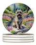 Cairn Terrier Spring Path Large Sandstone Coasters Pack Of 4 Absorbent Round Coasters Decor Gifts For Men Or Women, 4 In, Multicolor_maomaolike.com