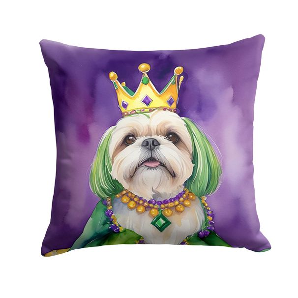 Lhasa Apso King Of Mardi Gras Throw Pillow Machine Washable, Indoor Outdoor Decorative Pillow For Couch, Bed Or Patio, 18Hx18W_maomaolike.com