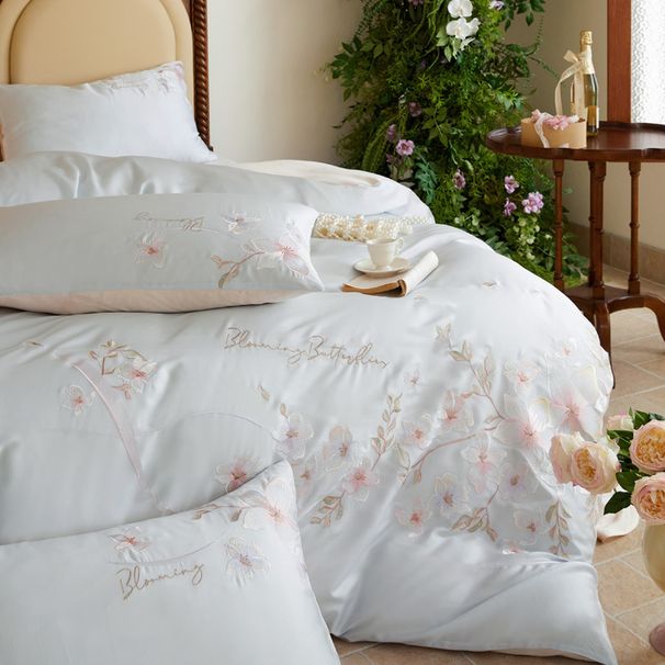 Wholesale 60S Austrian Lenzing Tencel Four-Piece For Naked Sleep Double-Sided Cool Feeling Silky Floral Embroidery 4-Piece Set_maomaolike.com