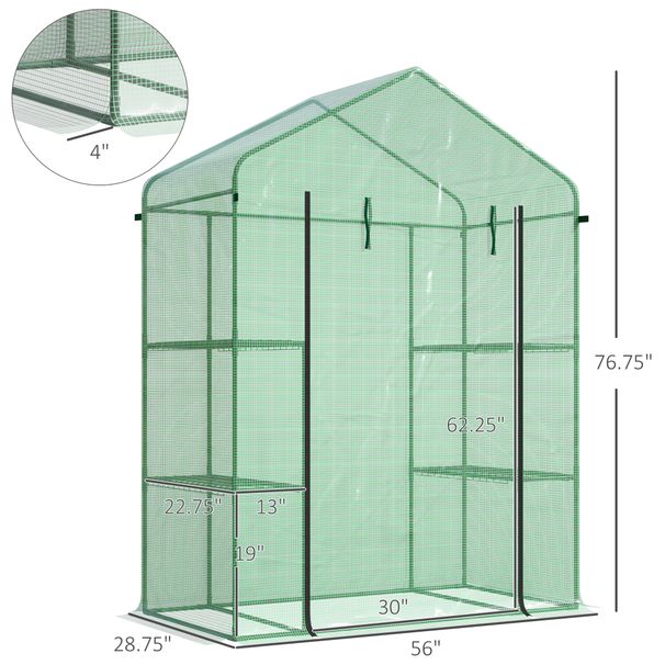56" X 29" X 77" Walk-in Greenhouse, Garden Hot House With 3 Tier Shleves, Roll-Up Door And PE Cover, Green_maomaolike.com