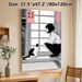 Anime Girl & Cat Painting Poster, Monochrome Japanese Manga Style Poster, Calm Indoor Scene Of Girl Interacting With Cat By Window, Suitable For_maomaolike.com