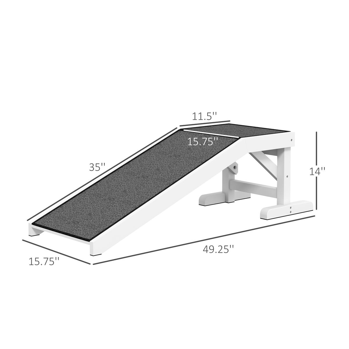 49" Pet Ramp For Dogs & Cats With Non-Slip Carpet, White_maomaolike.com