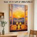 Candle & Sunset Cityscape Painting Poster, Rich Impasto Oil-style Poster, Warm Glowing Candles With Sunset City View Through Window, Creates Cozy_maomaolike.com