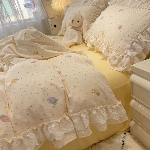 Wholesale INS Korean Style Princess Soft Naked Sleep Double Layer Gauze Full 4-Piece Lace Trim Pure Cotton Four-Piece Set_maomaolike.com
