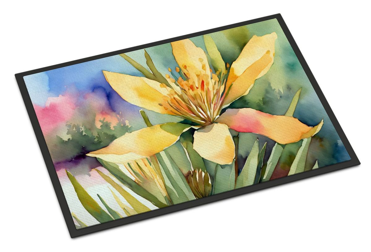 New Mexico Yucca Flower In Watercolor Doormat Front Door Mat Indoor Outdoor Rugs For Entryway, Non Slip Washable Low Pile, 24H X 36W_maomaolike.com