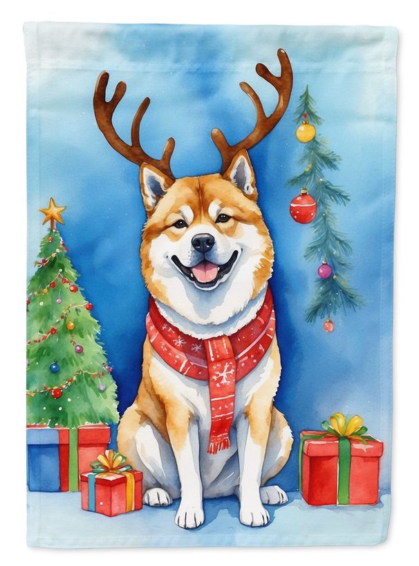 Akita Christmas Reindeer House Flag Large Porch Sleeve Pole Decorative Outside Yard Banner Artwork Wall Hanging, Polyester, House Size, Multicolor_maomaolike.com