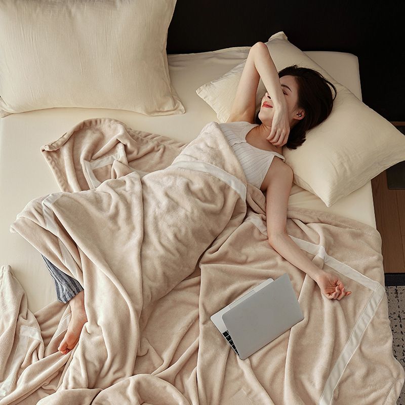 Home Textile Milky Velvet Solid Color Striped Sofa Air Conditioning Cover Blanket_maomaolike.com