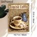Turkish Coffee Painting Poster, Vintage Ornate Retro Style Poster, Featuring Floral Coffee Cup, Blue Pot, Turkish Delight And Coffee Beans, Brings_maomaolike.com