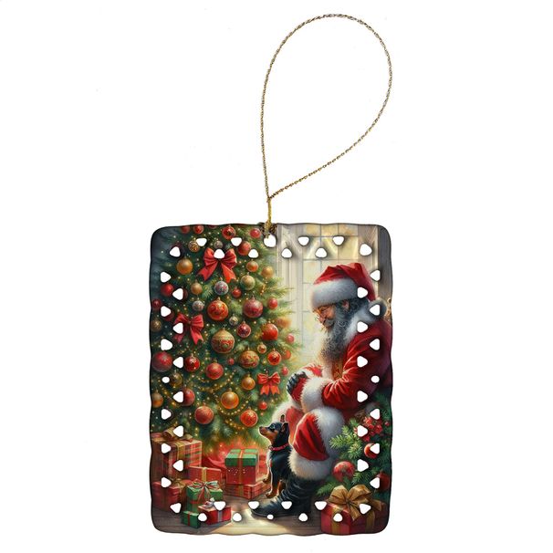 Miniature Pinscher And Santa Claus Porcelain Ornament Christmas Tree Hanging Decorations For Home Christmas Holiday, Rectangle, Gift, Multicolor_maomaolike.com