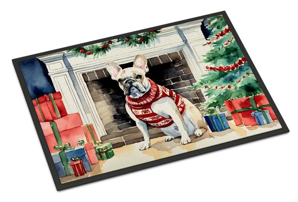 French Bulldog Cozy Christmas Doormat Front Door Mat Indoor Outdoor Rugs For Entryway, Non Slip Washable Low Pile, 24H X 36W_maomaolike.com