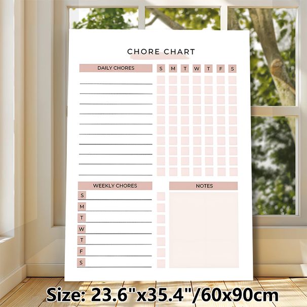 Chore Chart Painting Poster, Soft Blush Minimalist Chore Planner Poster, Practical Design To Track Daily And Weekly Household Tasks, Ideal For Home_maomaolike.com