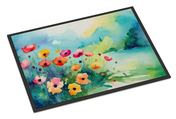 Anemones In Watercolor Doormat Front Door Mat Indoor Outdoor Rugs For Entryway, Non Slip Washable Low Pile, 24H X 36W_maomaolike.com
