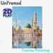 Mosque Themed Painting Poster, Soft-hued Realistic Islamic Architecture Scene Poster, Tranquil Domed Mosque With Reflection And Flying Birds, Ideal_maomaolike.com