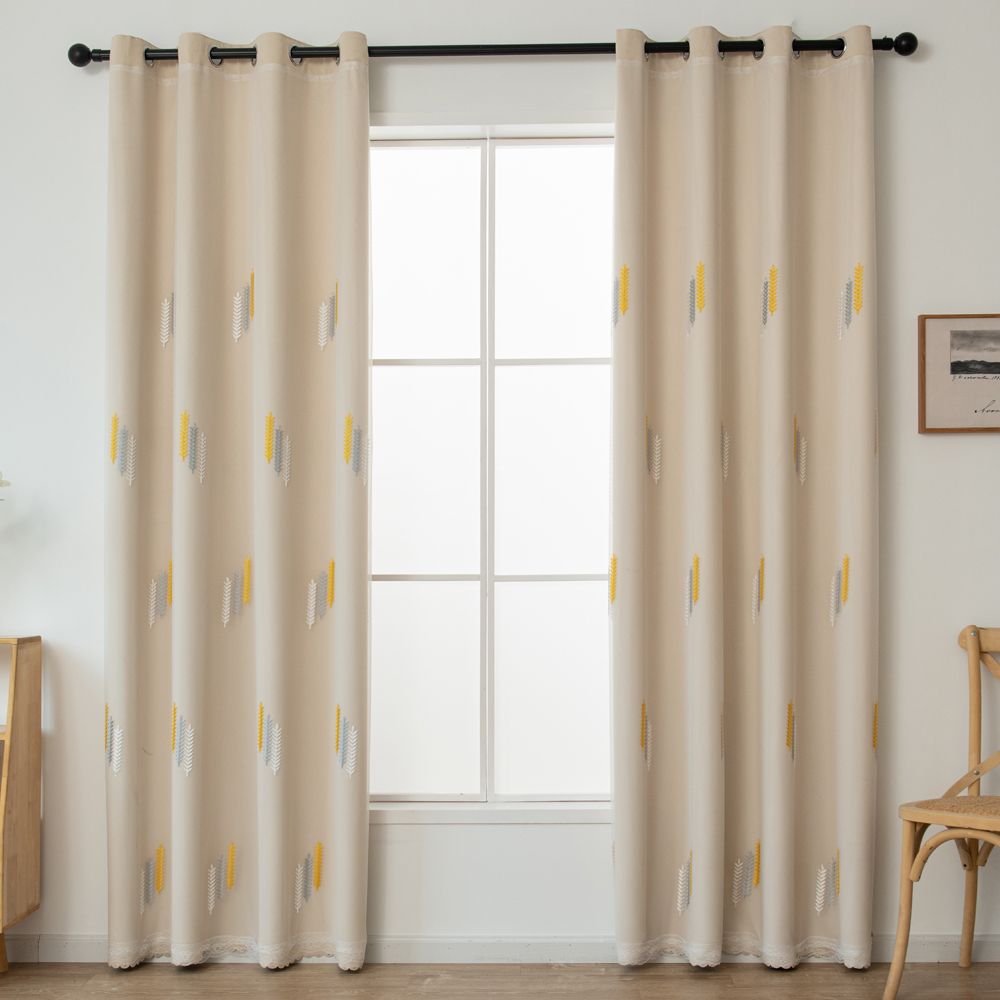2 Panels Double Layer Curtains, Nordic Embroidery Sheer & Blackout 2-in-1, For Living Room Bedroom_maomaolike.com