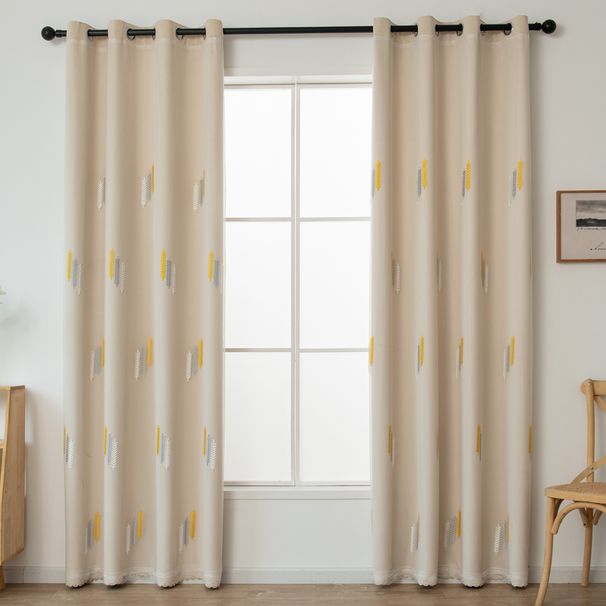 2 Panels Double Layer Curtains, Nordic Embroidery Sheer & Blackout 2-in-1, For Living Room Bedroom_maomaolike.com