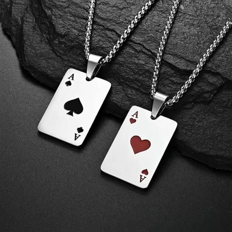 The 2025 New 2PCS Hip-hop Style Declaration Card Spades Heart Necklace Suitable For Both Men And Women To Wear. It Is A_maomaolike.com