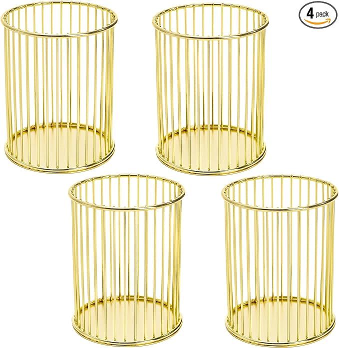 Metal Pen Cup Makeup Brush Holder For Desk, Round Wire Mesh Desktop Organizer For Office School Home Vanity_maomaolike.com