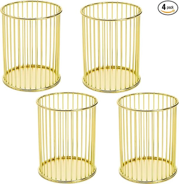 Metal Pen Cup Makeup Brush Holder For Desk, Round Wire Mesh Desktop Organizer For Office School Home Vanity_maomaolike.com