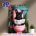 French Bulldog On Toilet Painting Poster, Vibrant Tropical Style Poster, Whimsical Black Bulldog Reading Newspaper Design, Playful Decorative Piece_maomaolike.com