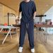 Men's Clothing short sleeved trousers suit men's loose large size cool high end two piece suit for middle aged and young people sports a set of_maomaolike.com