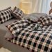 Wholesale INS Nordic Style Retro Plaid Triangle Needle Pure Four-Piece Set Full Shell Edge Yarn-Dyed Washed Cotton 4 Pieces_maomaolike.com