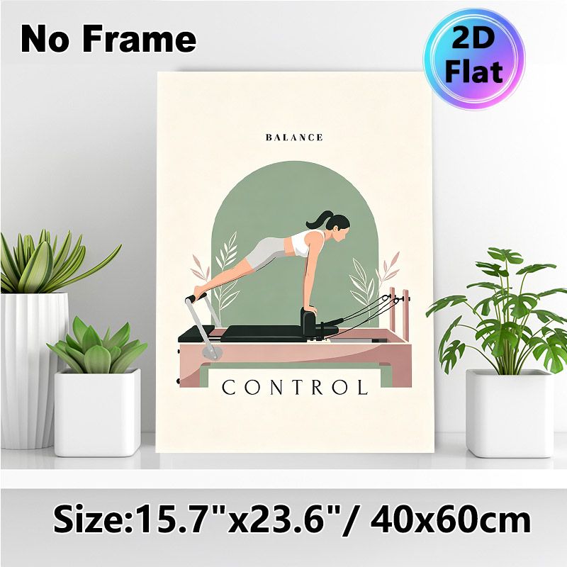 Pilates Themed Painting Poster, Soft-toned Minimalist Flat Style Poster, Conveys Balance And Control Concept, Ideal For Home Gym, Yoga Studio And_maomaolike.com