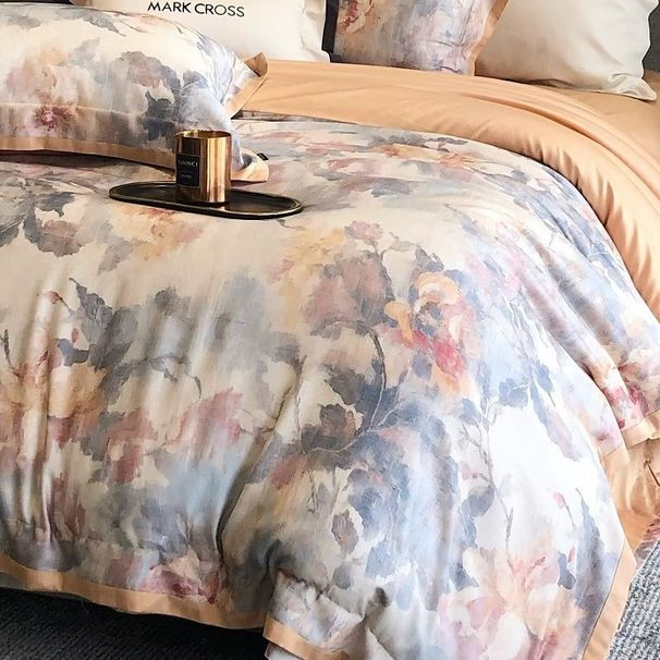 Malochi Ultra Soft Warm Thermal Ice Cream Ultra-fine Denier Tencel Brushed Four-piece Set Naked Sleep Duvet Cover Oil Painting Sty_maomaolike.com