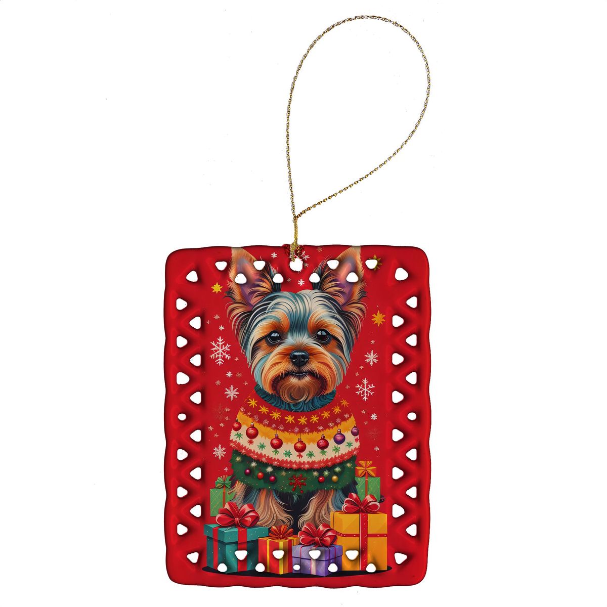 Yorkshire Terrier Holiday Christmas Porcelain Ornament Christmas Tree Hanging Decorations For Home Christmas Holiday, Rectangle, Gift, Multicolor_maomaolike.com