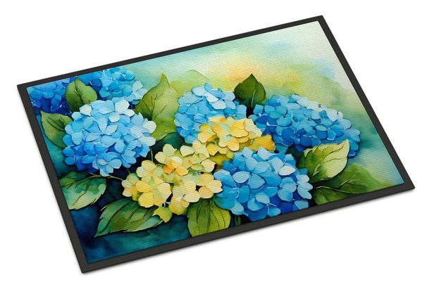 Hydrangeas In Watercolor Doormat Front Door Mat Indoor Outdoor Rugs For Entryway, Non Slip Washable Low Pile, 24H X 36W_maomaolike.com
