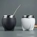 LUSQI 1PC Stainless Steel Leather-like Appear Cover Double Layer Mate Tea Mug Trendy Creative Water Cup With Straw Spoon_maomaolike.com
