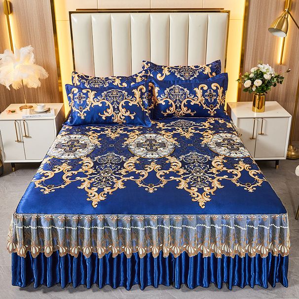 Summer Cooling Skirt Three-Piece Set Machine Washable Ice Silk Bed Sheet Home Use Double Non-Slip Air Conditioning Soft Mat_maomaolike.com